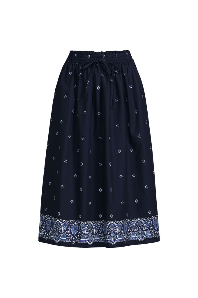 Lands' End Women's Plus Size Poplin Pull On Midi Skirt In Blue