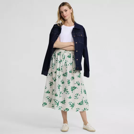 Women's Poplin Pull On Midi Skirt - primary