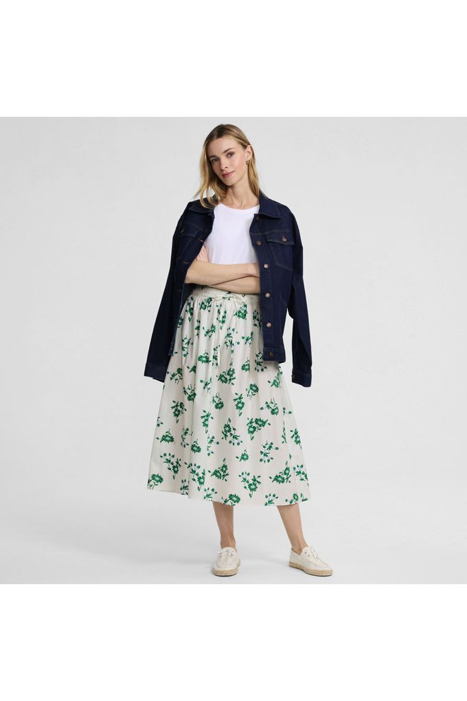 Lands' End Women's Petite Poplin Pull On Midi Skirt In Ivory