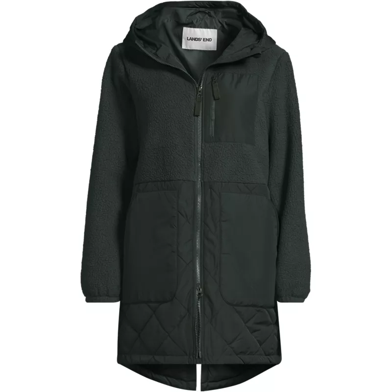 Women's Plus Size Sherpa Fleece Quilted Mixed Media Parka, Front