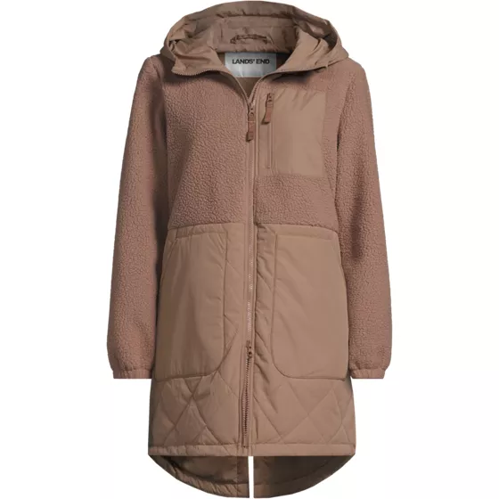 Women's Plus Size Sherpa Fleece Quilted Mixed Media Parka - primary