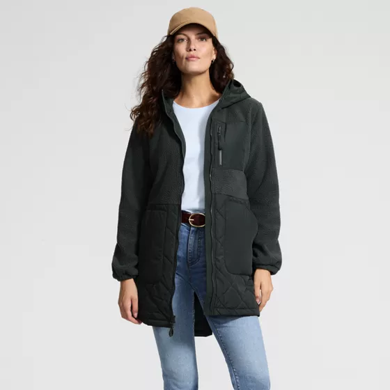 Women's Sherpa Fleece Quilted Mixed Media Parka - primary