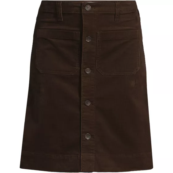 Women's Plus Size Corduroy Mid Rise Button Through Above the Knee Skirt - primary