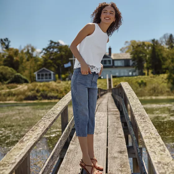 Women's Soft Denim Mid Rise Relaxed Capri Jeans - primary