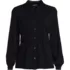 Women's Long Sleeve Lightweight Jersey Button Front Trim Collar Pintuck Blouse, Front