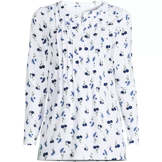 Womens Long Sleeve Lightweight Jersey Pintuck Button Tunic Blouse - primary