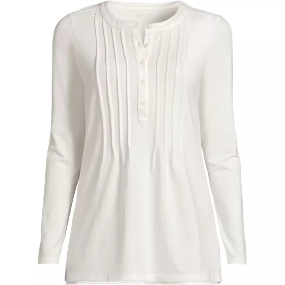 Womens Plus Size Long Sleeve Lightweight Jersey Pintuck Button Tunic Blouse - primary