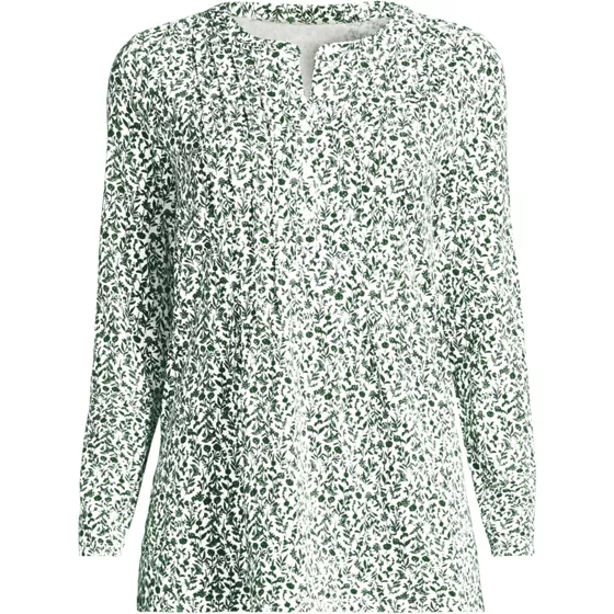 Womens Long Sleeve Lightweight Jersey Pintuck Button Tunic Blouse - primary