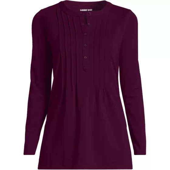 Womens Long Sleeve Lightweight Jersey Pintuck Button Tunic Blouse - primary