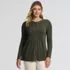 Womens Long Sleeve Lightweight Jersey Pintuck Button Tunic Blouse, Front