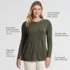 Womens Long Sleeve Lightweight Jersey Pintuck Button Tunic Blouse, alternative image