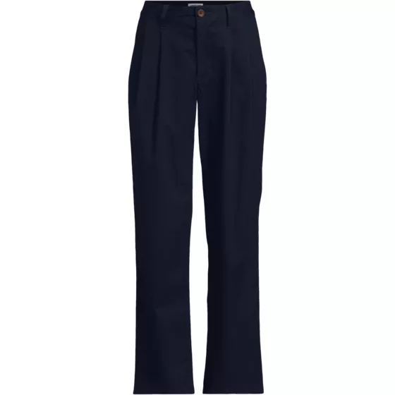 Women's Chino Mid Rise Pleated Relaxed Straight Leg Pants - primary