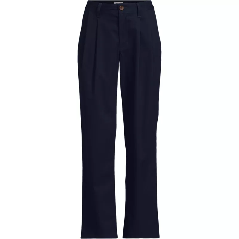 Women's Chino Mid Rise Pleated Relaxed Straight Leg Pants, Front