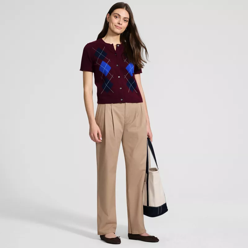 Women's Chino Mid Rise Pleated Relaxed Straight Leg Pants, alternative image