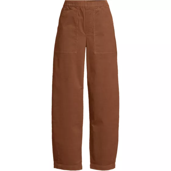 Women's Plus Size Corduroy High Rise Pull On Utility Barrel Leg Pants - primary