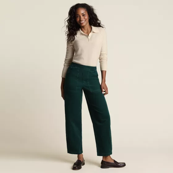 Women's Corduroy High Rise Pull On Utility Barrel Leg Pants - primary