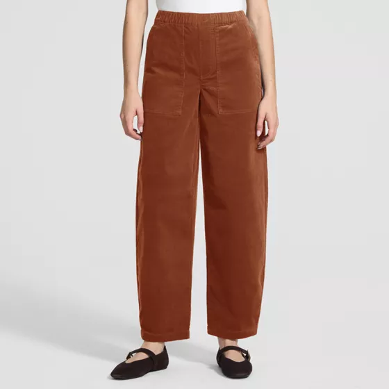 Women's Corduroy High Rise Pull On Utility Barrel Leg Pants - primary