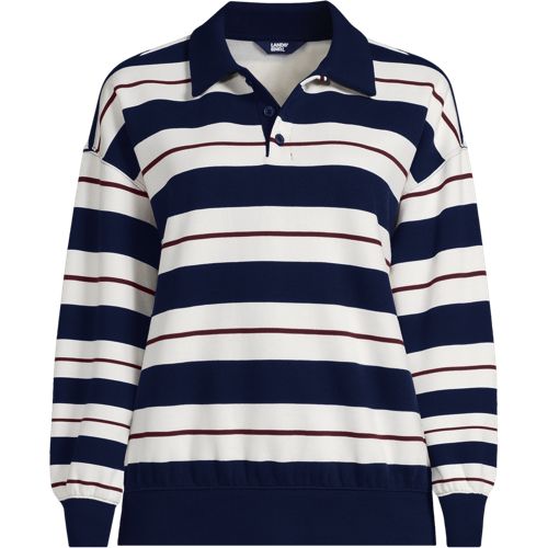 Serious Sweats Polo Collar Sweatshirt, Women, size: 3X, plus, Blue, Cotton-blend/Poly-blend, by Lands' End