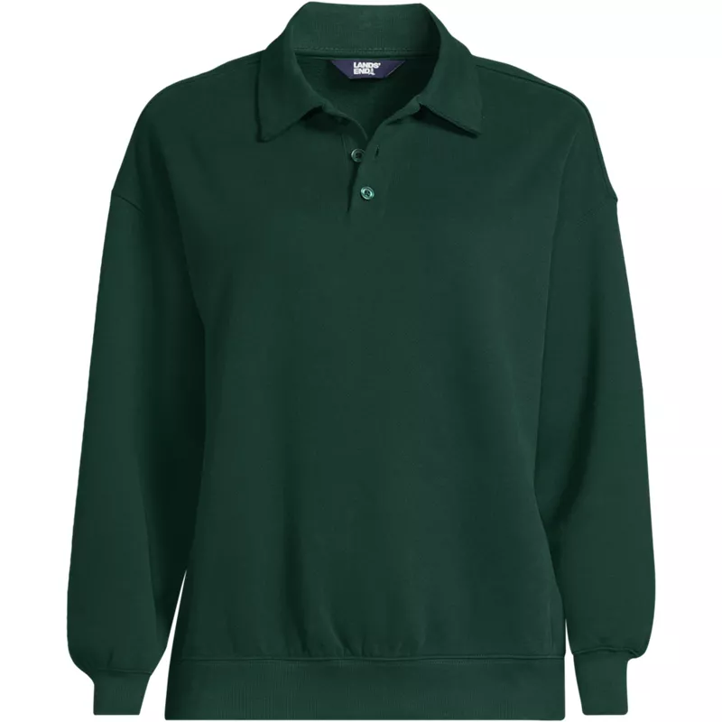 Women's Plus Size Long Sleeve Serious Sweats Polo Collar Sweatshirt, Front