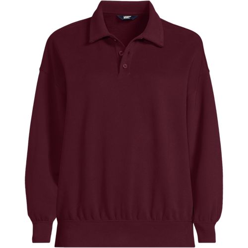 Serious Sweats Polo Collar Sweatshirt, Women, size: 1X, plus, Red, Cotton-blend/Poly-blend, by Lands' End