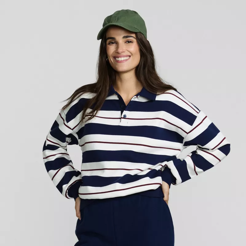 Women's Long Sleeve Serious Sweats Polo Collar Sweatshirt, alternative image