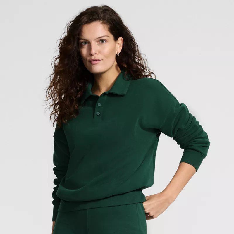 Women's Long Sleeve Serious Sweats Polo Collar Sweatshirt, alternative image