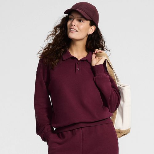 Serious Sweats Polo Collar Sweatshirt, Women, size: M, regular, Red, Cotton-blend/Poly-blend, by Lands' End