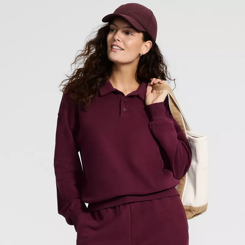 Women's Long Sleeve Serious Sweats Polo Collar Sweatshirt, alternative image