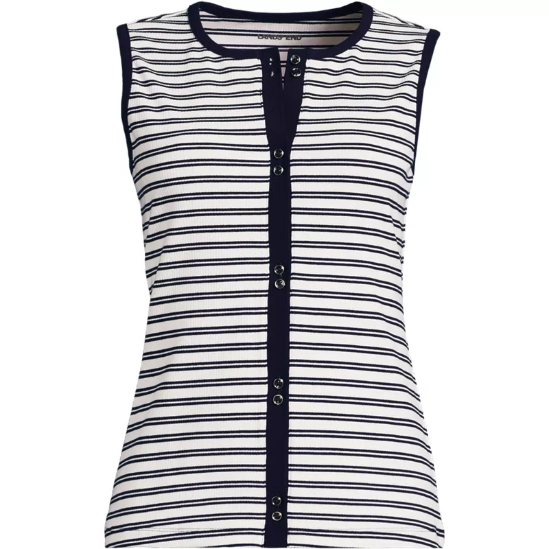 Women's Polished Rib Button Front Tank, Front