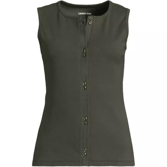 Women's Plus Size Polished Rib Button Front Tank - primary