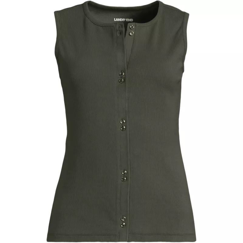 Women's Plus Size Polished Rib Button Front Tank, Front