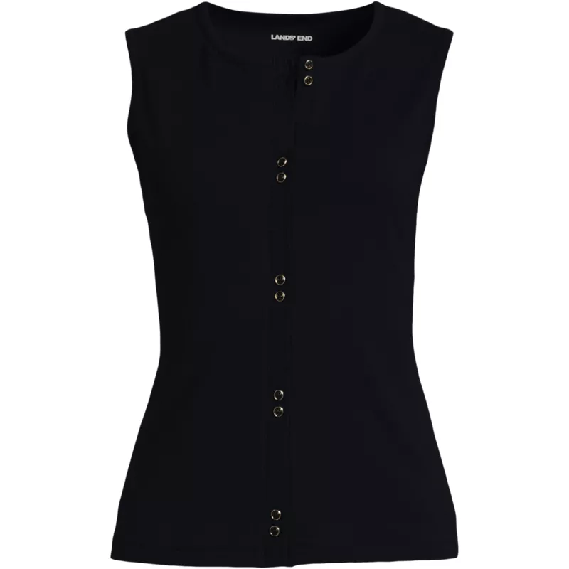 Women's Polished Rib Button Front Tank, Front