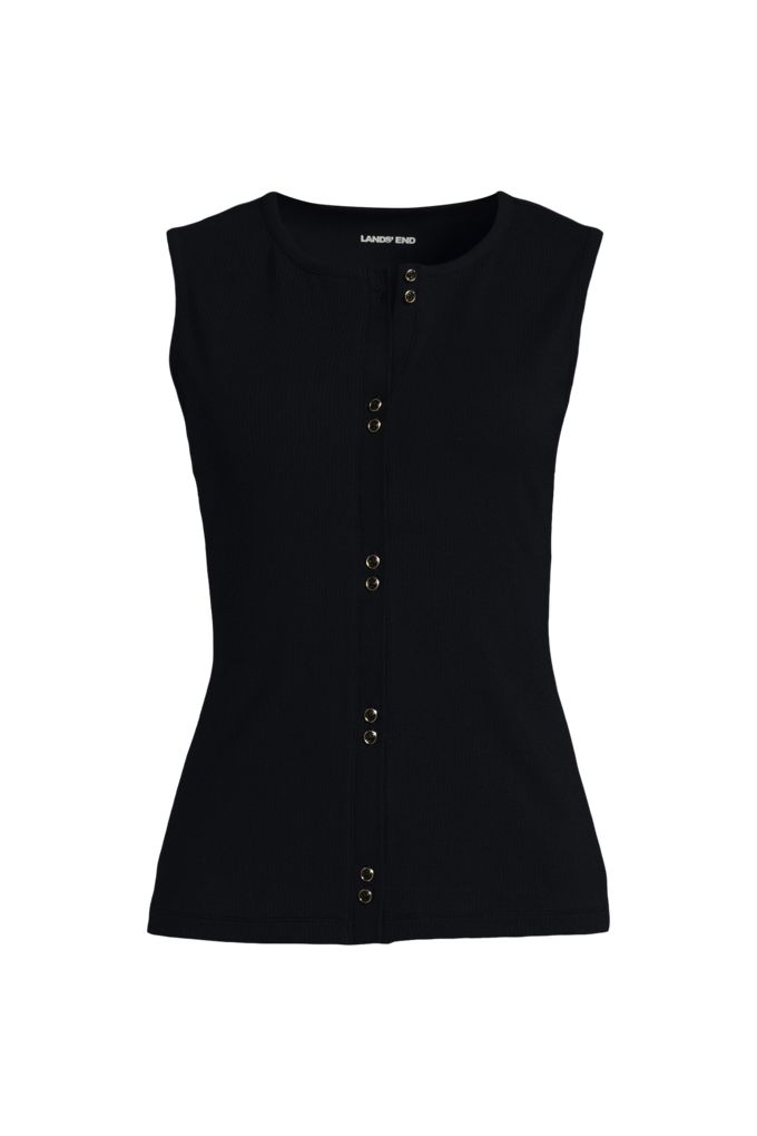 Lands' End Women's Polished Rib Button Front Tank In Black
