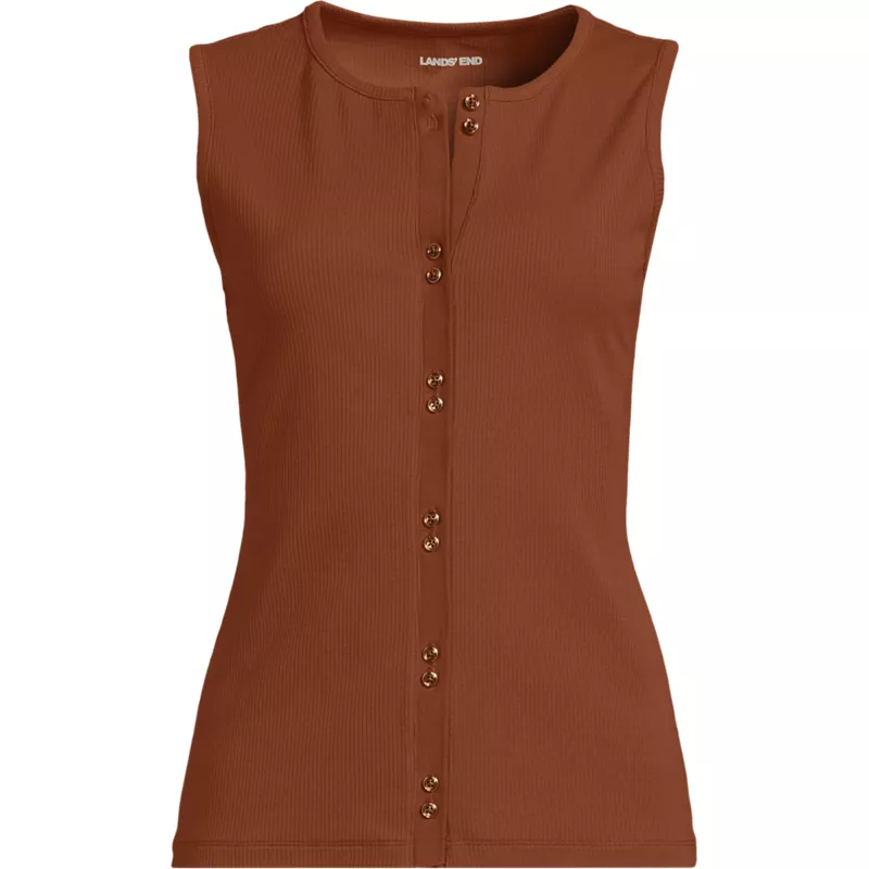 Women's Petite Polished Rib Button Front Tank, Front