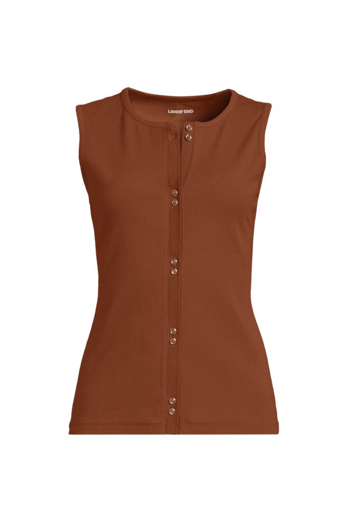Lands' End Women's Polished Rib Button Front Tank In Orange