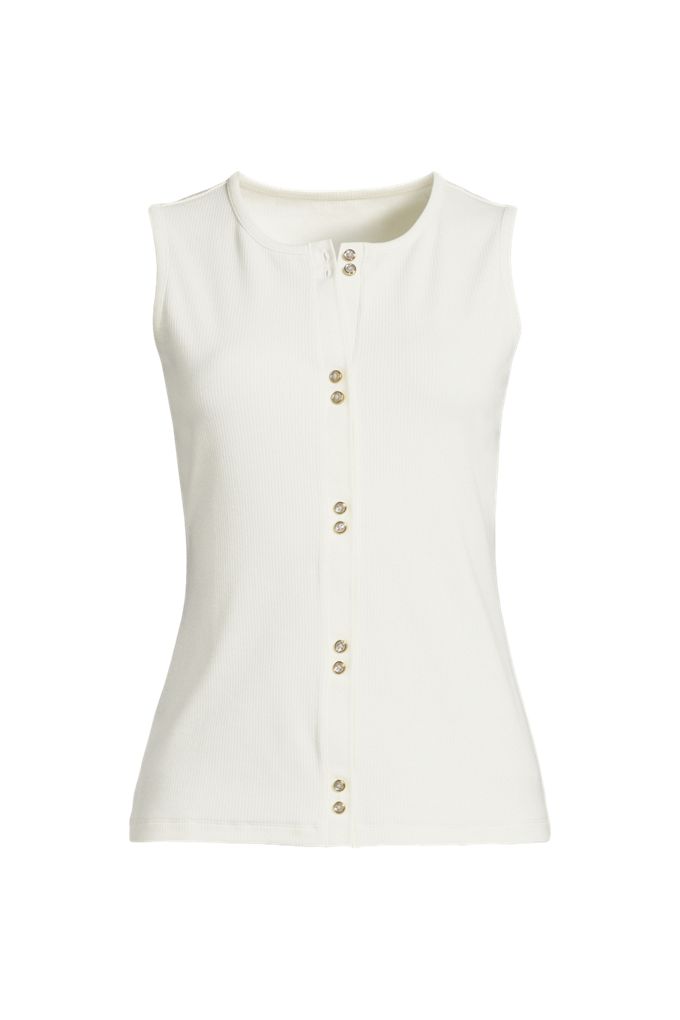 Lands' End Women's Polished Rib Button Front Tank In White