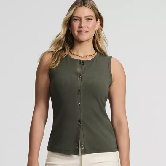 Women's Polished Rib Button Front Tank - primary