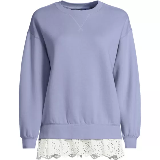 Women's Plus Size Long Sleeve Serious Sweats Lace Hem Crew Neck Tunic Sweatshirt - primary