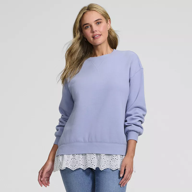 Women's Long Sleeve Serious Sweats Lace Hem Crew Neck Tunic Sweatshirt, alternative image