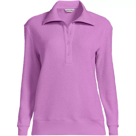 Women's Long Sleeve Waffle Button Up Henley - primary