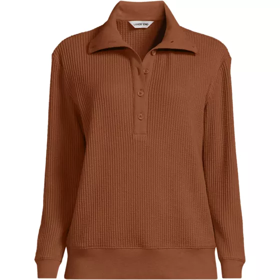Women's Long Sleeve Waffle Button Up Henley - primary