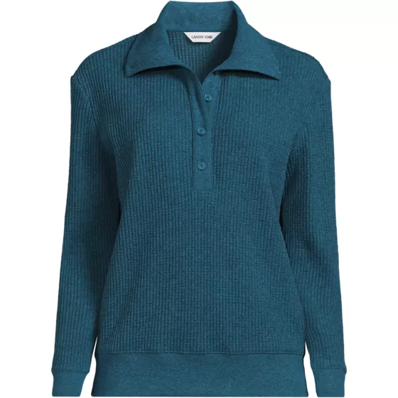 Women's Long Sleeve Waffle Button Up Henley - primary