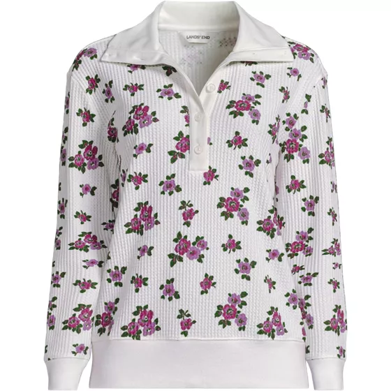 Women's Plus Size Long Sleeve Waffle Button Up Henley - primary