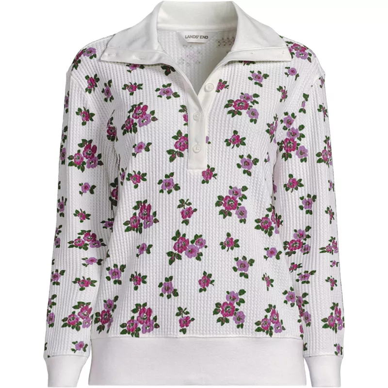 Women's Plus Size Long Sleeve Waffle Button Up Henley, Front