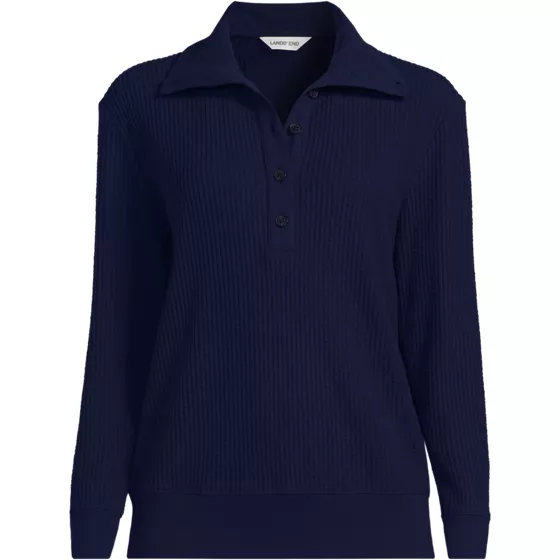 Women's Petite Long Sleeve Waffle Button Up Henley - primary