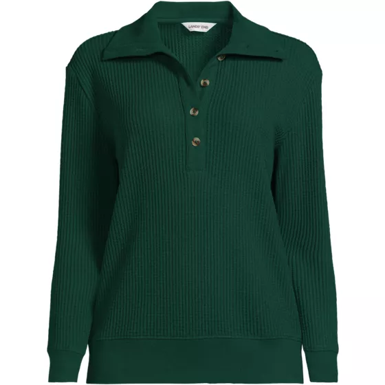 Women's Long Sleeve Waffle Button Up Henley - primary