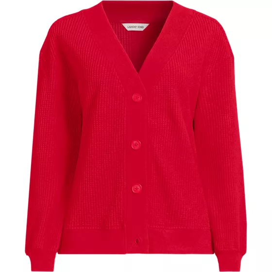 Women's Plus Size Long Sleeve Waffle V-neck Cardigan - primary