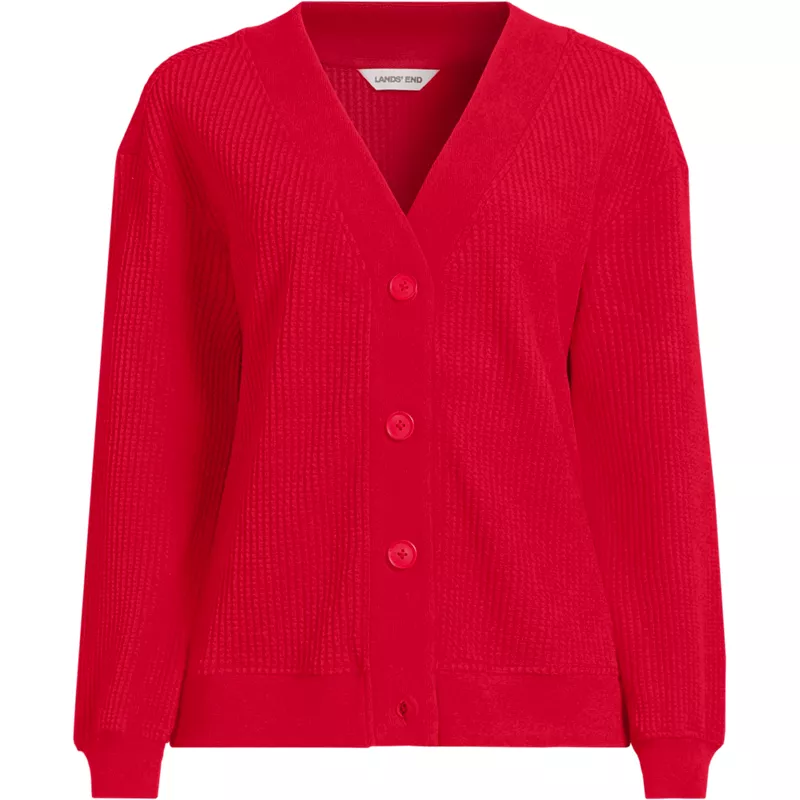 Women's Plus Size Long Sleeve Waffle V-neck Cardigan, Front