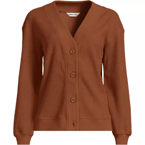 Women's Long Sleeve Waffle V-neck Cardigan - primary