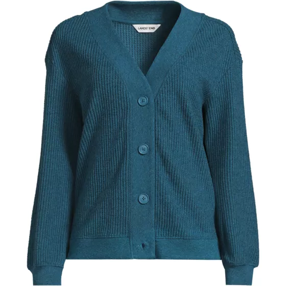 Women's Long Sleeve Waffle V-neck Cardigan - primary